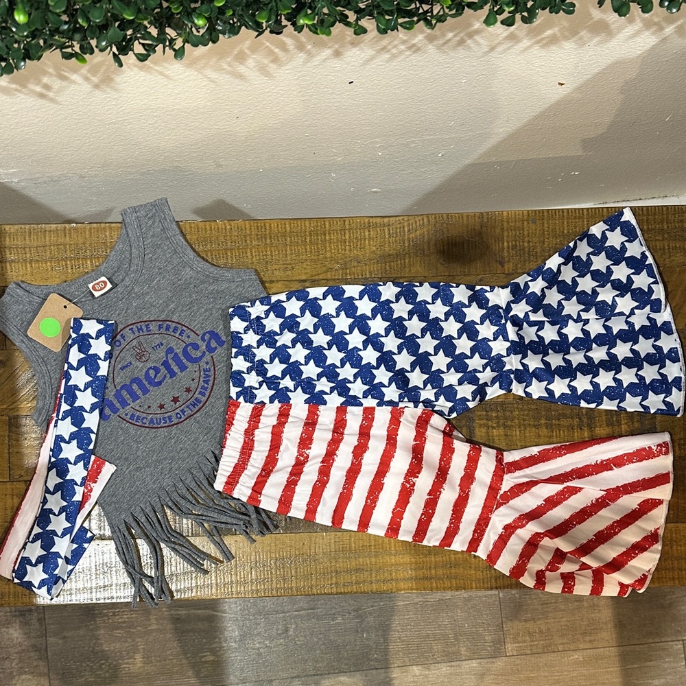 Patriotic Fringe Tank and Star-Striped Pants Set (3pcs)